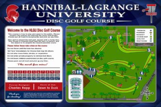 Chain Reaction Disc Golf's Map9 Course Map & Rules Sign for 9-hole courses.