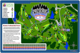 Chain Reaction Disc Golf's Map18 Course Map & Rules Sign for 18-hole disc golf courses. Cover included.