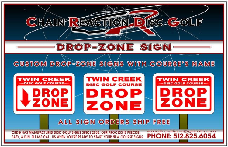 Chain Reaction Disc Golf's Disc Golf Drop Zone Sign Feature Banner.