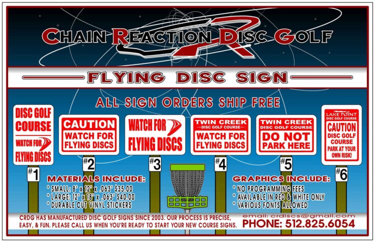 Chain Reaction Disc Golf's Disc Golf Drop Flying Disc Sign Feature Banner.