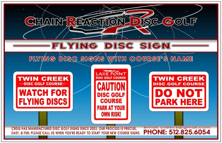 Chain Reaction Disc Golf's Disc Golf Drop Flying Disc Sign Feature Banner.