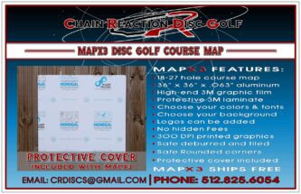 Chain Reaction Disc Golf's MapX3 Course Map & Rules Sign for 18-27-hole courses. Cover included.