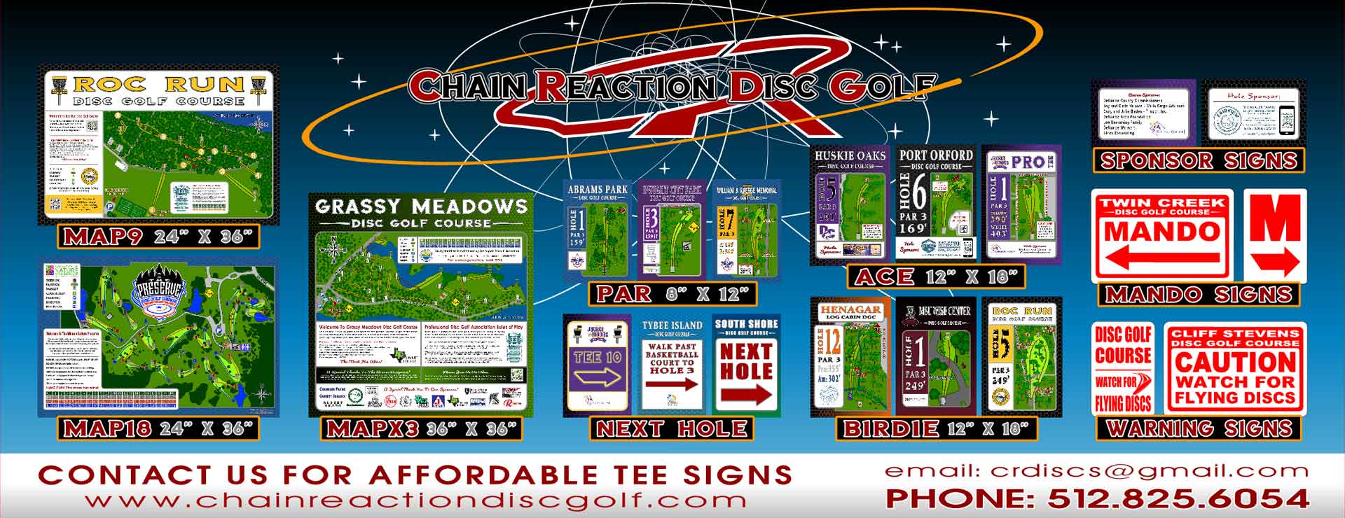Chain Reaction Disc Golf Tee Sign and Disc Golf Map Home Slide